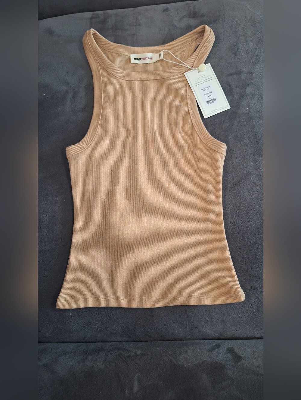 Fashion Nova Ribbed Scoop Neck Tank Top in Tan